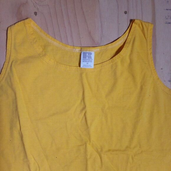 Vintage Russell Athletic Blank Tank Top Shirt Yellow - Picture 1 of 5